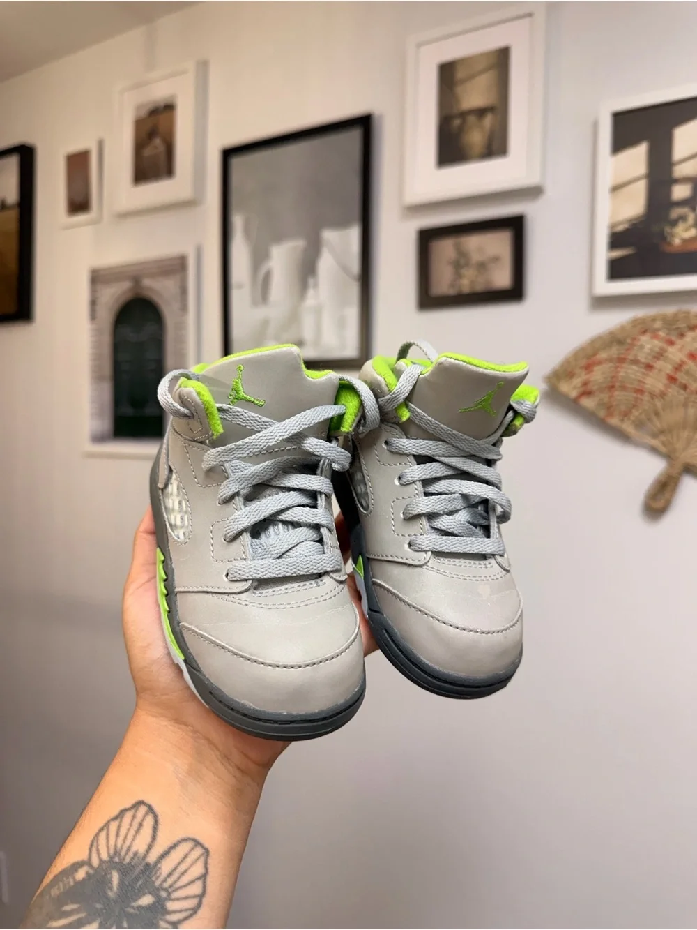 Jordan Kids Gray Sneakers with Neon Green Accents